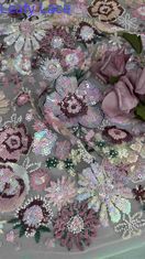 Tejido bordado de lentejuelas de flores semipreciosas para mujeres vestido de moda