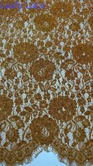 Color marrón Chenille Hielo Floral bordado de bordes de encaje Tejido por el patio vestido para mujeres vestido