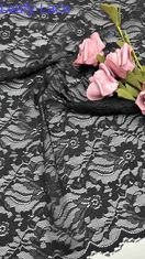 Tejido de encaje de estiramiento de ancho completo en negro elegantes patrones florales y bordes encapuchados para vestidos de mujeres de moda