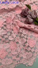 Embroidery de color rosa con hojas duradero y elegante de lujo de punto de bordado de tela de encaje de tela de boda de cumpleaños ocasiones de pañuelo de seda con cuentas de tela