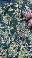 Tejido de encaje bordado a medida Elegante 3D Floral bordado Luxoso 100% algodón