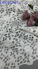 Tejido de encaje de ganchillo Sequin blanco Tejido de encaje bordado Hojas de lujo Tejido de boda de ocasión