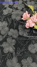 Tejido de encaje floral bordado con cuentas 3D Tejido bordado Elegante y respirable Tejido de encaje de lentejuela Tejido de ocasión de lujo