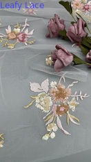 Tejido floral 3D Sequin Elegante y Respirante Tejido de malla de encaje Tejido de ocasión de lujo Tejido de noche