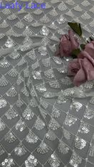 Tejido floral 3D de hojas Sequin Elegante Tejido de malla de encaje Tejido de lujo de ocasión Tejido de noche