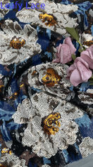 Sequin floral bordado de encaje de tela de hojas 100% poliéster nuevas colecciones personalizadas