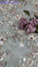 Sequin floral de colores bordado de encaje de tela de malla decorativa de hojas personalizado