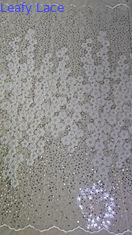Tejido bordado con cuentas de poliéster Sequin encaje Spandex Blanco Tejido de encaje 100% bordado