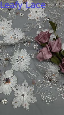 Tela de lentejuelas bordada con malla frondosa, cuentas florales para ocasiones de cultura oriental