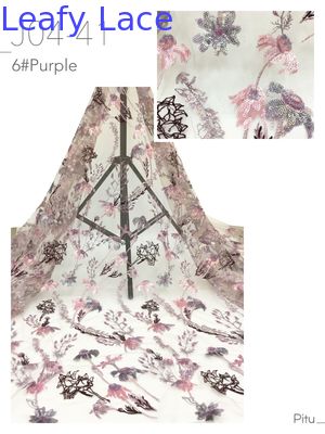 Culturas de hojas de alcachofa Sequin Tejido bordado de malla floral 3D para mujeres Vestidos de lujo Tejido