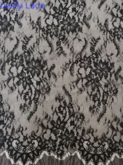 Cordón francés de la cortina de la materia textil del hogar de la tela del cordón de Chantilly del negro de la flor