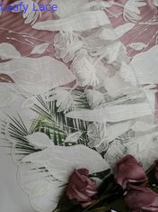 El laser blanco cortó la tela del cordón del Cutwork del bordado de Applique de Tulle