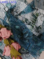 Tela floral del vestido de noche de Mesh Green Colored Embroidery Fabric del cordón