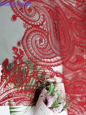 Tela roja del cordón de Tulle Mesh Bridal Dress Embroidery Paisley