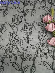 Malla floral negra atada de Tulle de la flor de la tela del cordón del bordado 3D