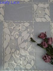 Paño floral de Tulle del algodón del bordado de la cama atada beige de la tela