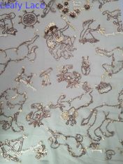 Lentejuela de la malla del cordón del vestido de la muchacha de la tela bordada de la lentejuela del color de Champán