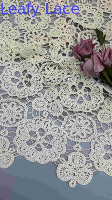 100% Cotton Ivory Floral Elegant Design Soft-Handfeel Embroidered Lace Fabric Full Width For Fashion Clothing