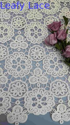 100% Cotton Ivory Floral Elegant Design Soft-Handfeel Embroidered Lace Fabric Full Width For Fashion Clothing