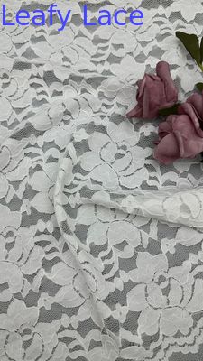 55 Inch Width Nylon Spandex White Color Stretch Floral Design Elastic Lace Fabric With Scallop For Fashion Women Dressing