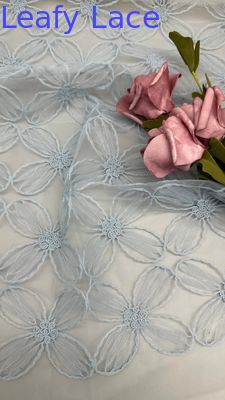 100% Nylon Full Width Light Blue Color Tulle Mesh Embroidery Fabric Sustainable