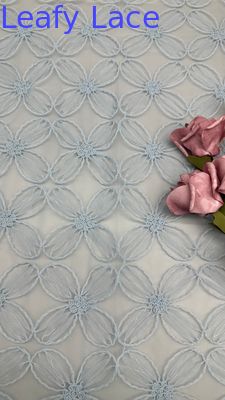 100% Nylon Full Width Light Blue Color Tulle Mesh Embroidery Fabric Sustainable