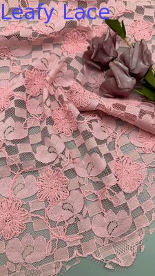 Leafy Pink Plaid Embroidery Durable And Elegant Luxary Knit Embroidery Fabric Lace Fabric Wedding Birthday Occasions Sequin Plaid Beaded Fabric