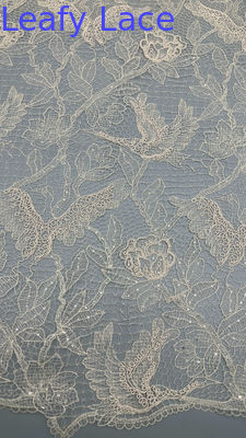 Sustainable Sequin Leafy Embroiderey Fabric Beaded Durable And Elegant