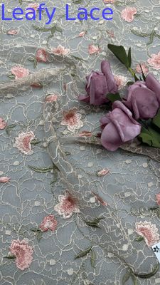 100% Cotton Embroidery Lace Fabric Floral Elegent Embroidery Fabric For Party  Dress