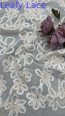 Luxury Corded Embroidered Lace Fabric Leafy Embroidery Fabric