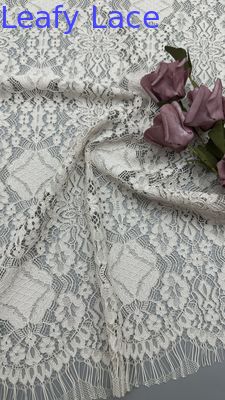Leafy Embroidery Lace Fabric Elegent White  For Fashion Show Dress