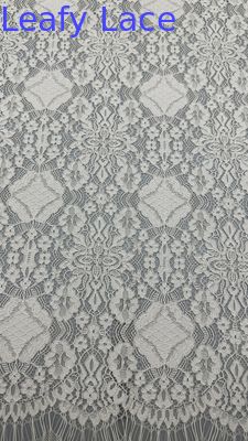Leafy Embroidery Lace Fabric Elegent White  For Fashion Show Dress