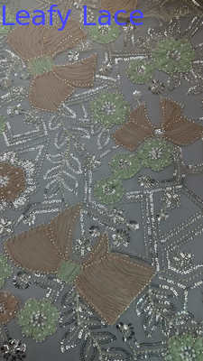 Leafy Sequin Embroidered Lace Fabric Polyester Floral Mesh Lace for Evening Dresses