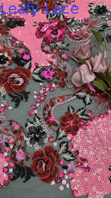 Colorful Sequin Embroidered Lace Fabric Polyester for New Collection Evening Dresses