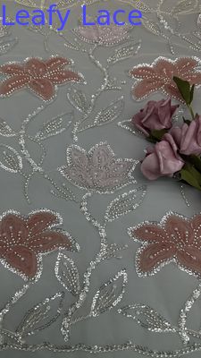 Beaded Floral Embroidered Lace Fabric Hollow-up Mesh Polyester for Evening Dresses