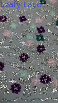 Colorful Butterfly Floral Embroidered Lace Fabric Mesh for New Collection Evening Gown