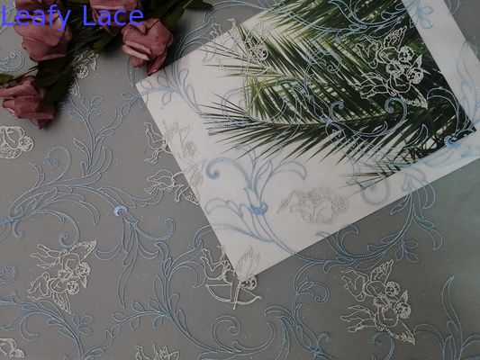 49" Bule Tulle Foil Coated Embroidered Mesh Lace Fabric