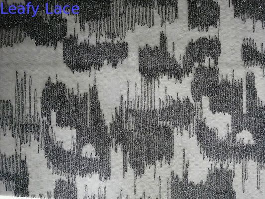 Black Metallic Lurex Geometric Line Silver Embroidered Lace Fabric