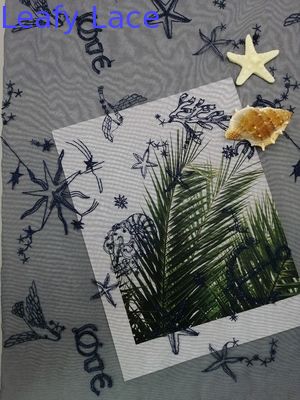 Navy Sea Animals Embroidered Mesh Lace Fabric Wedding Gown Lace Fabric