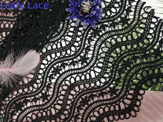 Black 100% Polyester Chemical Crochet Lace Fabric Heavy Embroidery