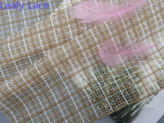 Khaki Mesh Corded Sequin Embroidered Fabric Girl Dress Lace Fabric