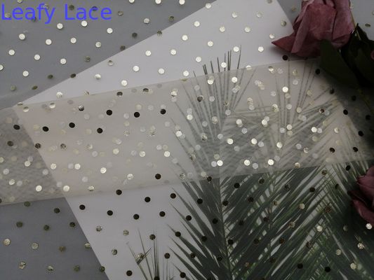 Ivory Tulle Mesh Foil Printed Polka Dot Metallic Glitter Fabric