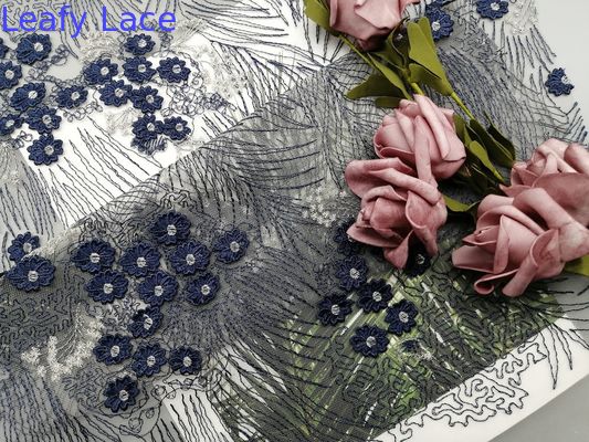 60 Yards Navy 3D Floral Embroidery Crochet Lace Fabric