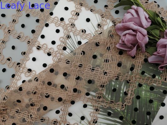 125cm Polka Dot Embroidery Flocked Tulle Mesh Fabric