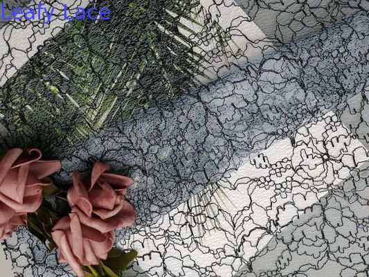 Blue Floral Cord Lace Embroidery Lightweight Corded Lace Party Fabric