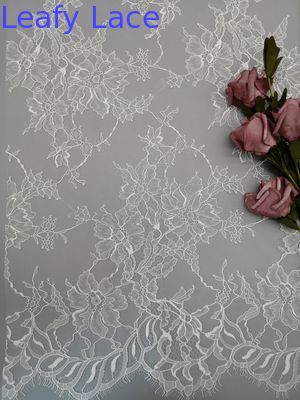100% Nylon 145CM White Floral Lace Tulle Mesh Fabric Embroidery Soft Lace Fabric