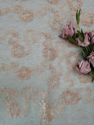 Pink Floral Crochet Glitter Tulle Mesh Shining Lace Fabric