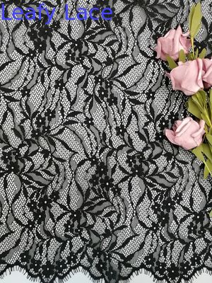 Black French Chantilly Lace Fabric Light Eyelash Lace Fabric With Scallop