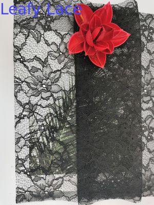 100% Nylon Black French Chantilly Embroidery Raschel Lace Fabric