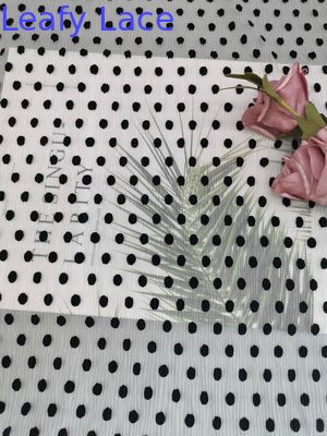 Black Dot Tulle Crinkle Flocked Pleated Mesh Fabric